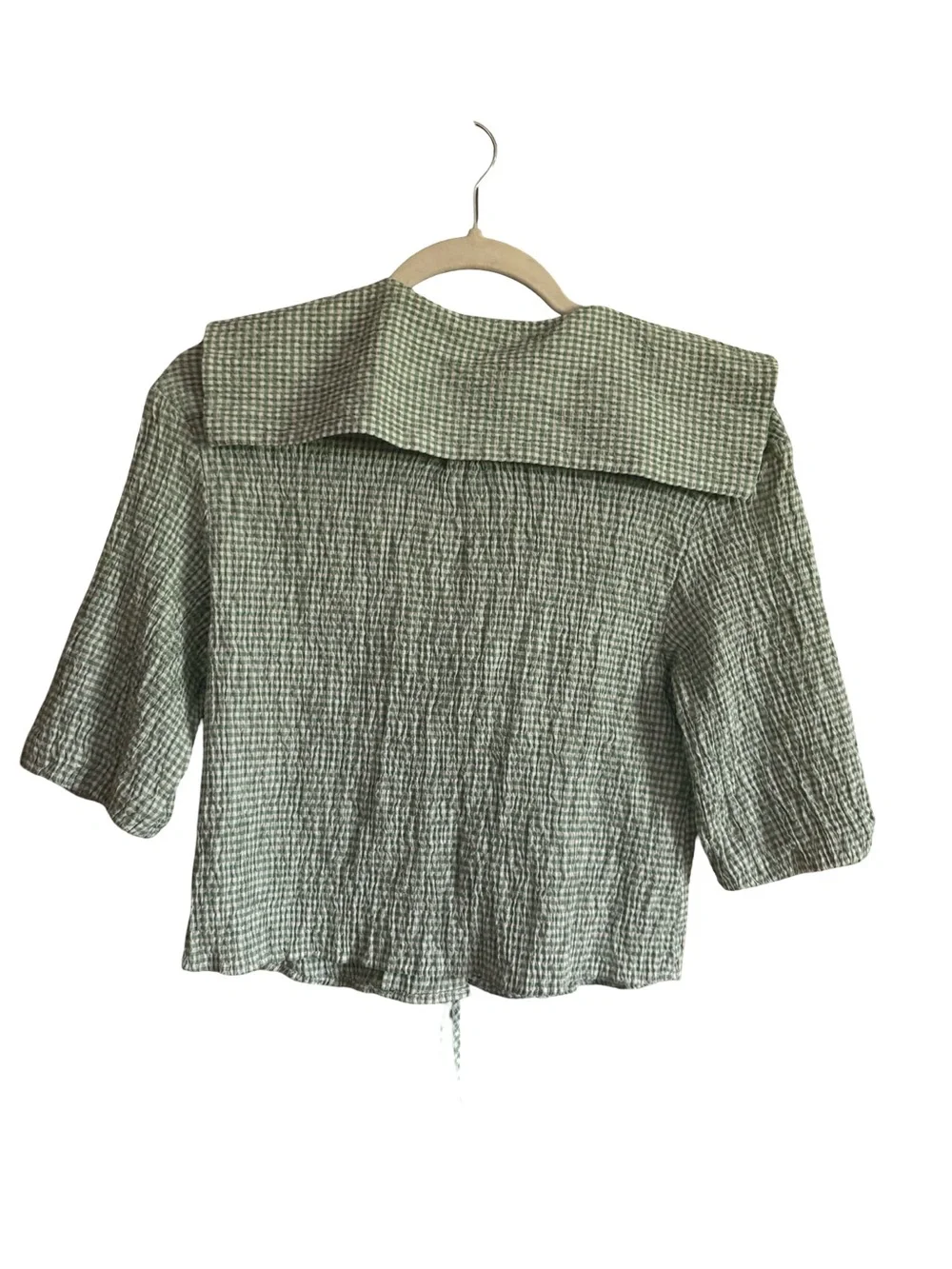 ZARA Sage Green Gingham Tie Front Milkmaid Top Cottagecore medium